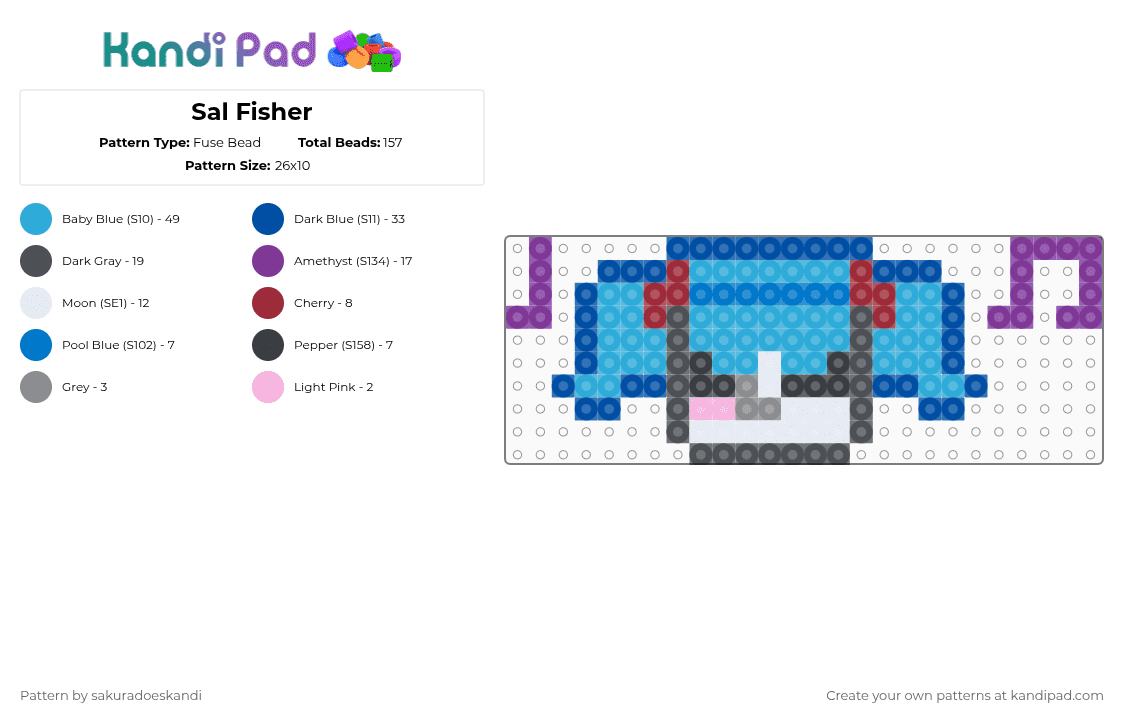 Sal Fisher - Fuse Bead Pattern by v3nusv0mitz on Kandi Pad - blue,light blue,sally face,chibi,silly,first pattern