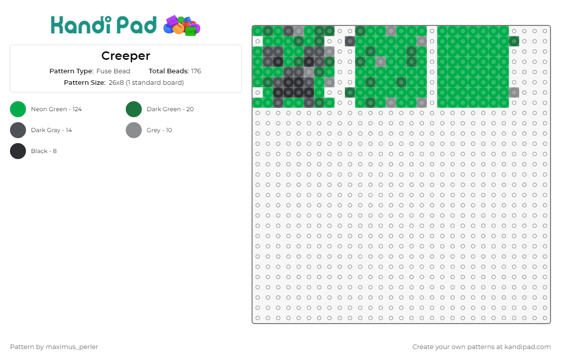 Creeper - Fuse Bead Pattern by maximus_perler on Kandi Pad - creeper,minecraft,3d,block,video game,notorious,adventurous,pixelated,charm,green
