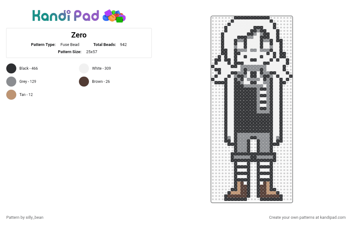 Zero - Fuse Bead Pattern by silly_bean on Kandi Pad - black,white,gray