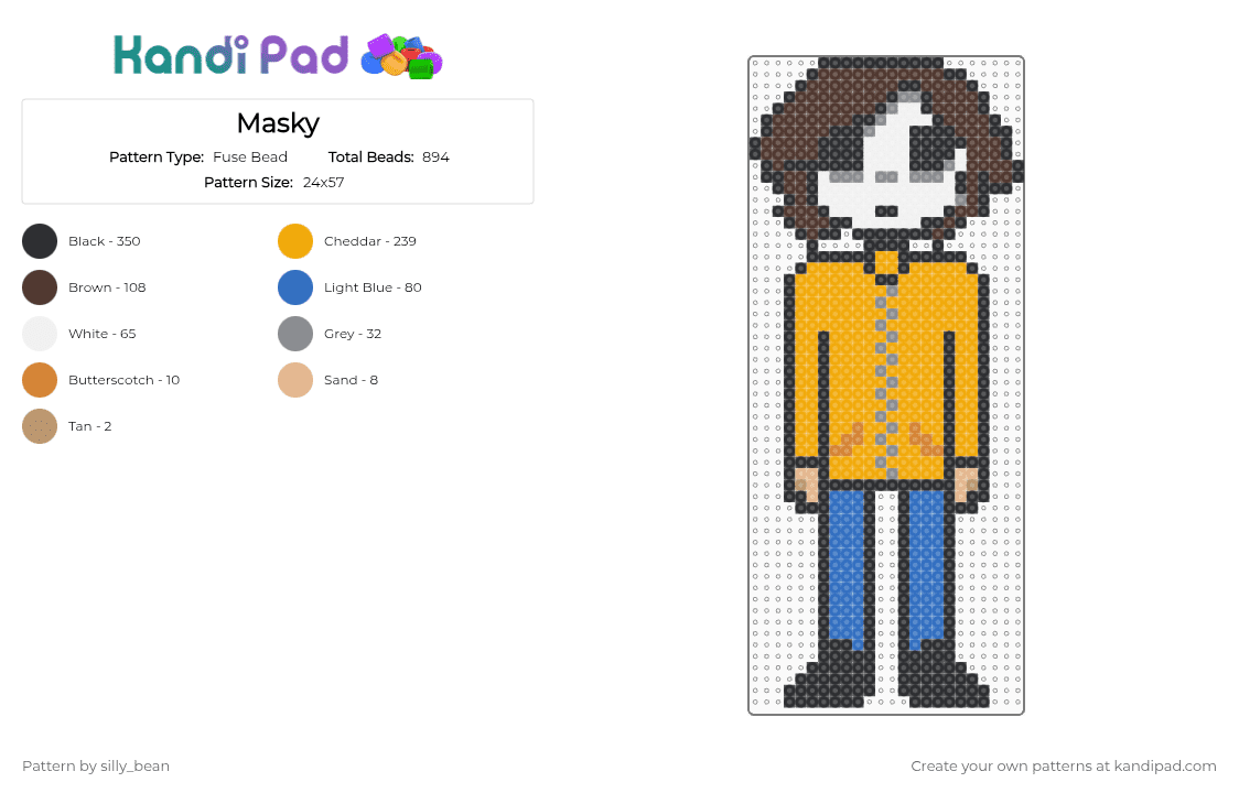 Masky - Fuse Bead Pattern by silly_bean on Kandi Pad - brown, orange