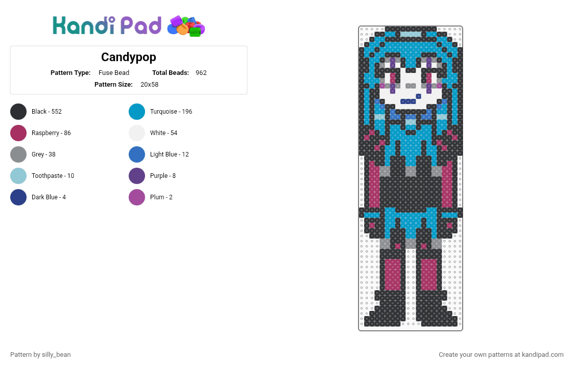 Candypop - Fuse Bead Pattern by silly_bean on Kandi Pad - black, light blue, pink