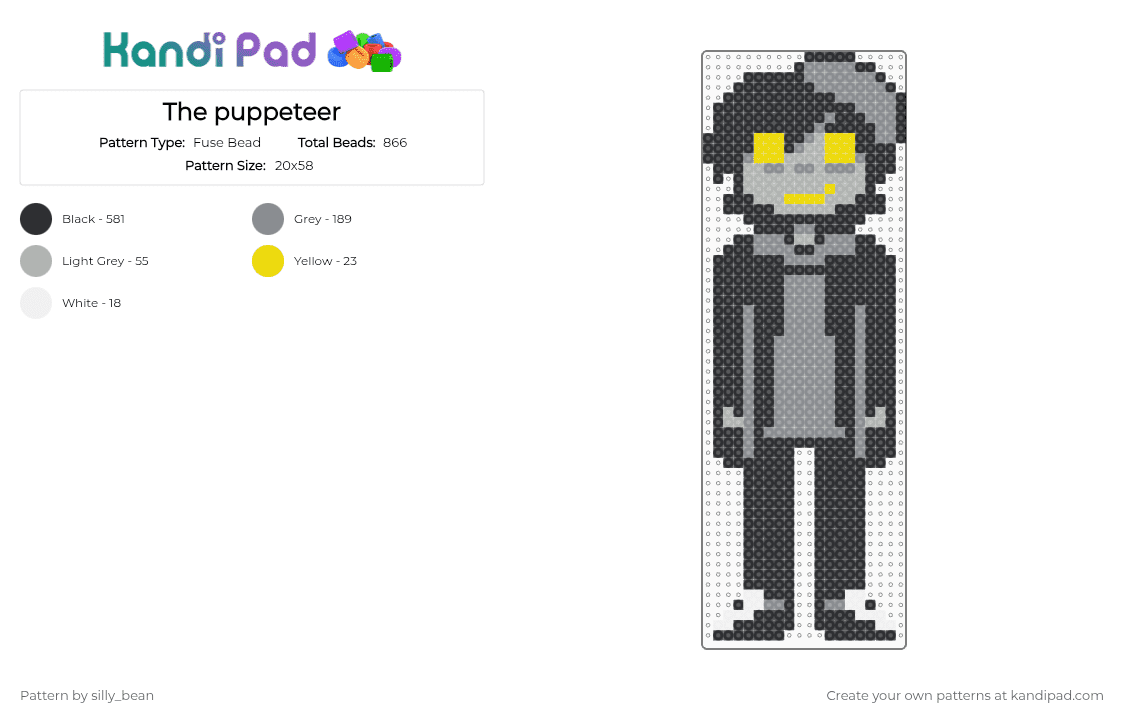 The puppeteer - Fuse Bead Pattern by silly_bean on Kandi Pad - black, gray