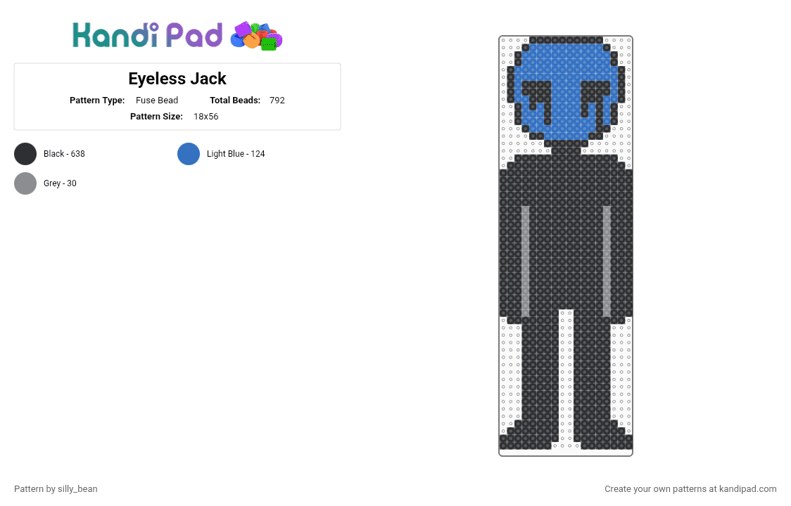 Eyeless Jack - Fuse Bead Pattern by silly_bean on Kandi Pad - black, blue