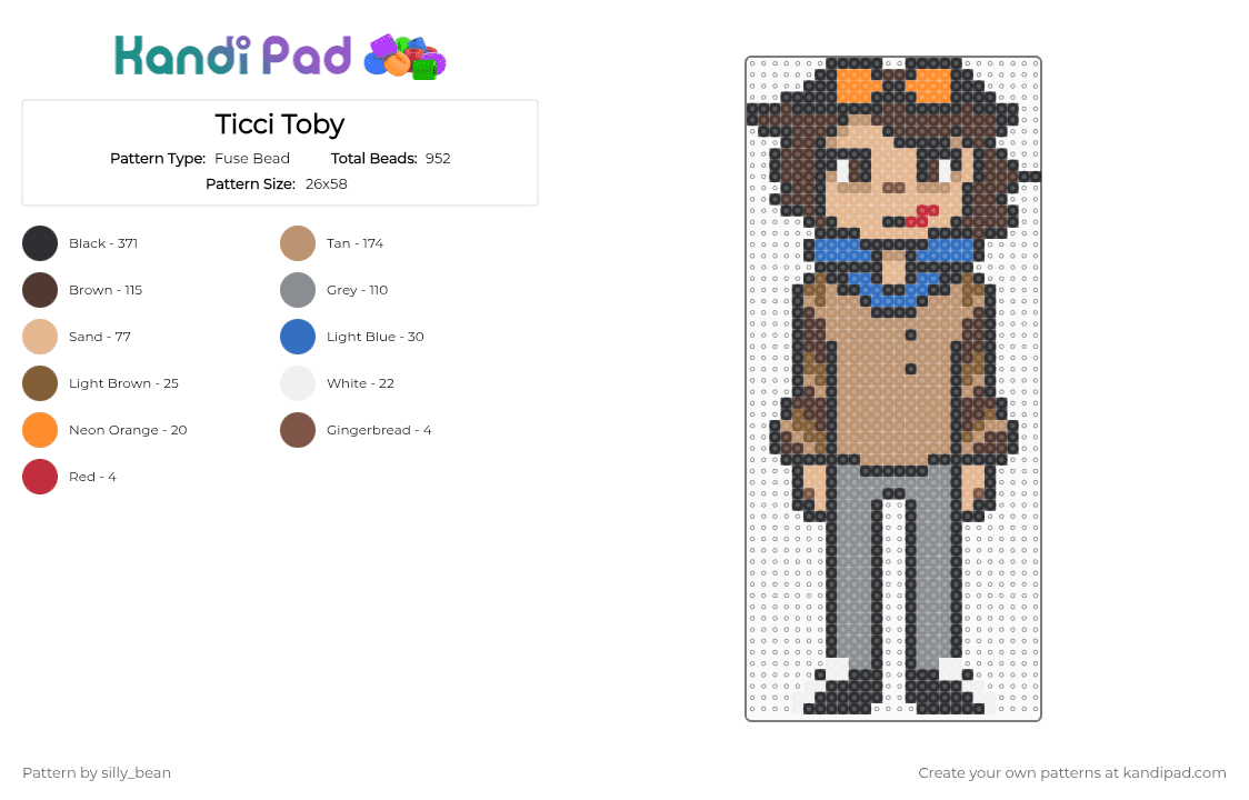 Ticci Toby - Fuse Bead Pattern by silly_bean on Kandi Pad - beige, brown, gray