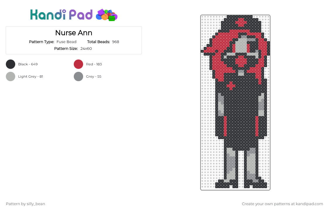Nurse Ann - Fuse Bead Pattern by silly_bean on Kandi Pad - black, red