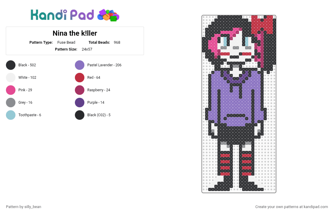 Nina the k!ller - Fuse Bead Pattern by silly_bean on Kandi Pad - black, blue, red
