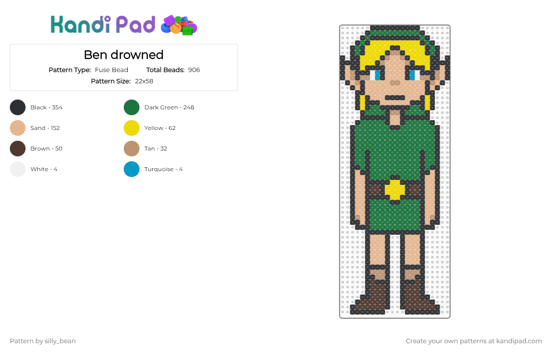 Ben drowned - Fuse Bead Pattern by silly_bean on Kandi Pad - beige, green