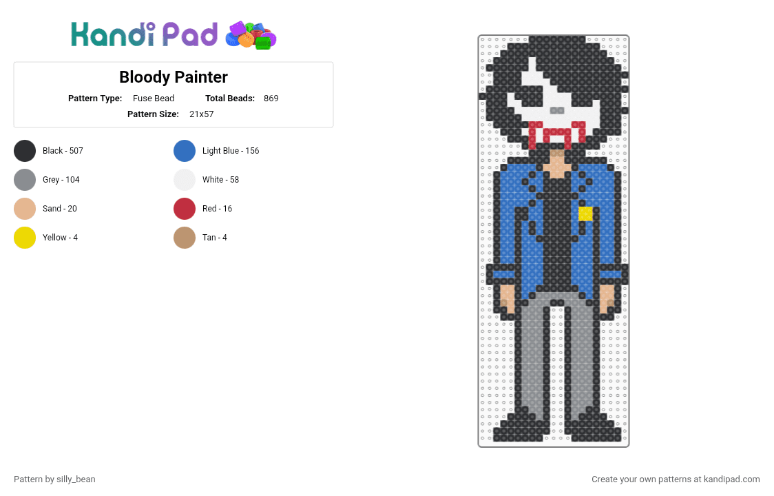 Bloody Painter - Fuse Bead Pattern by silly_bean on Kandi Pad - black, blue, gray
