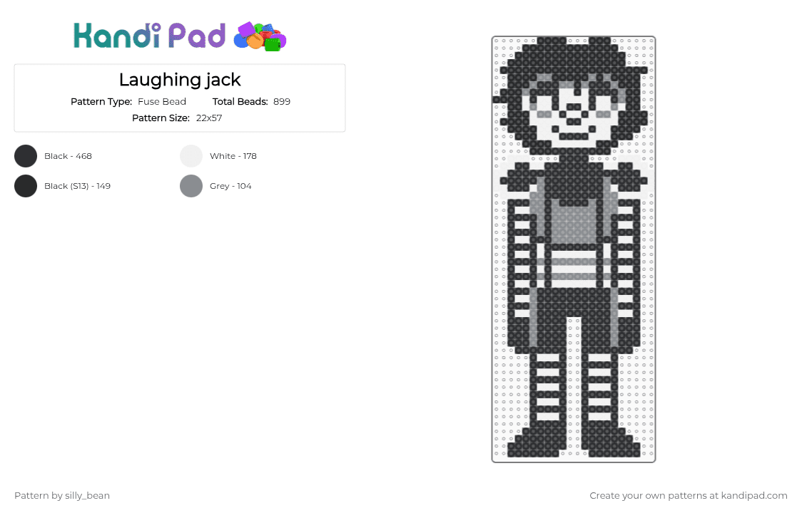 Laughing jack - Fuse Bead Pattern by silly_bean on Kandi Pad - black, gray, white