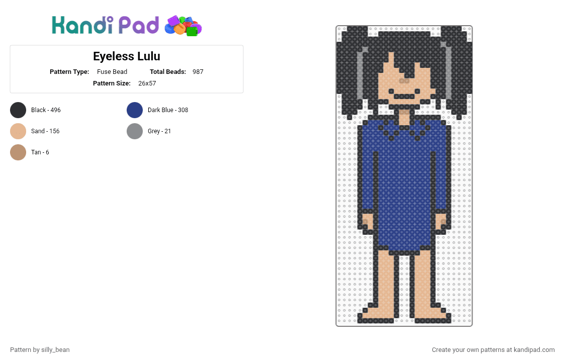 Eyeless Lulu - Fuse Bead Pattern by silly_bean on Kandi Pad - beige, blue
