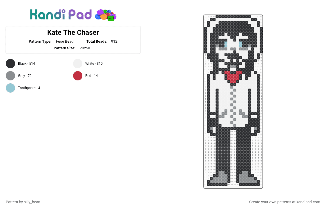Kate The Chaser - Fuse Bead Pattern by silly_bean on Kandi Pad - black, gray, white