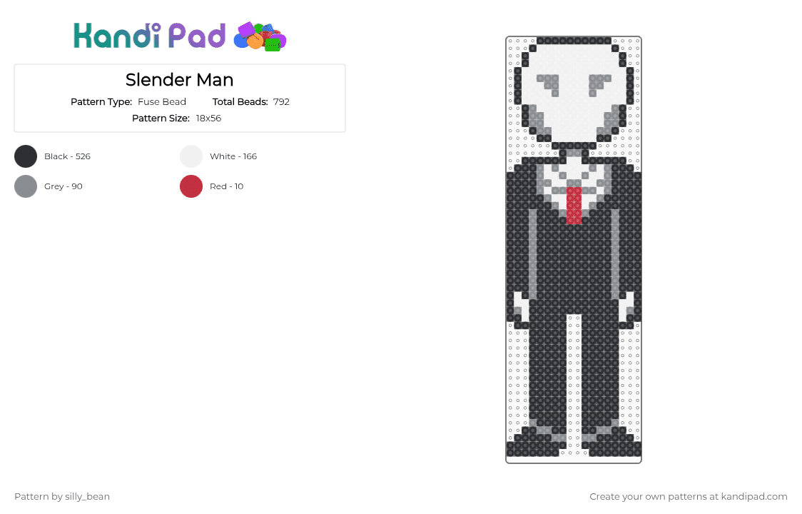 Slender Man - Fuse Bead Pattern by silly_bean on Kandi Pad - black,white,gray