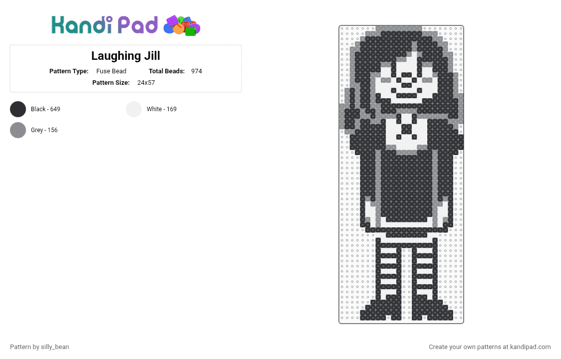 Laughing Jill - Fuse Bead Pattern by silly_bean on Kandi Pad - black, gray, white
