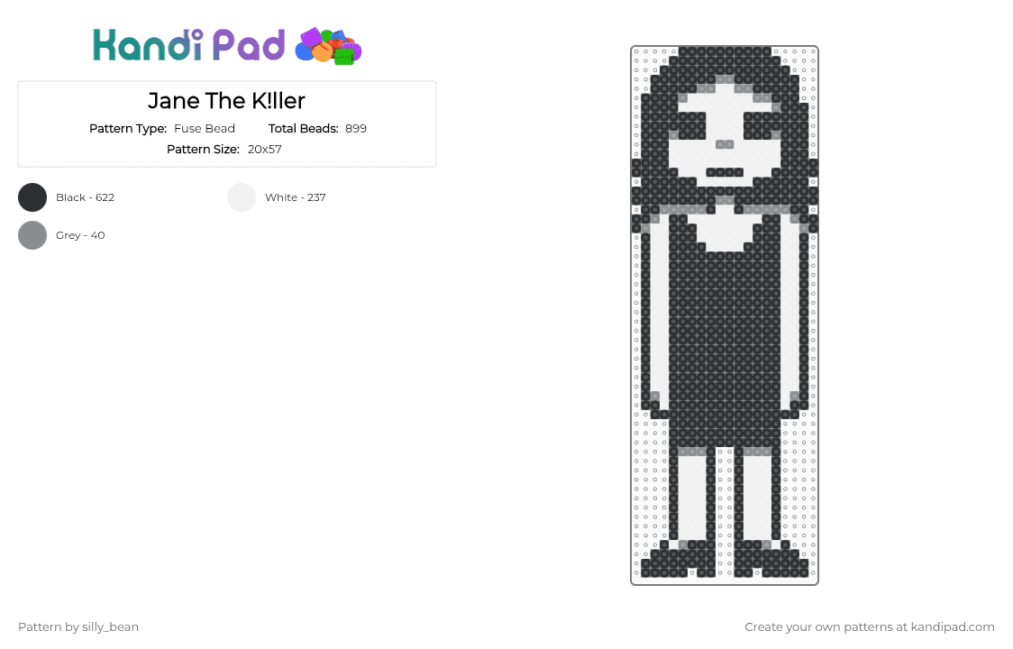 Jane The K!ller - Fuse Bead Pattern by silly_bean on Kandi Pad - black, white