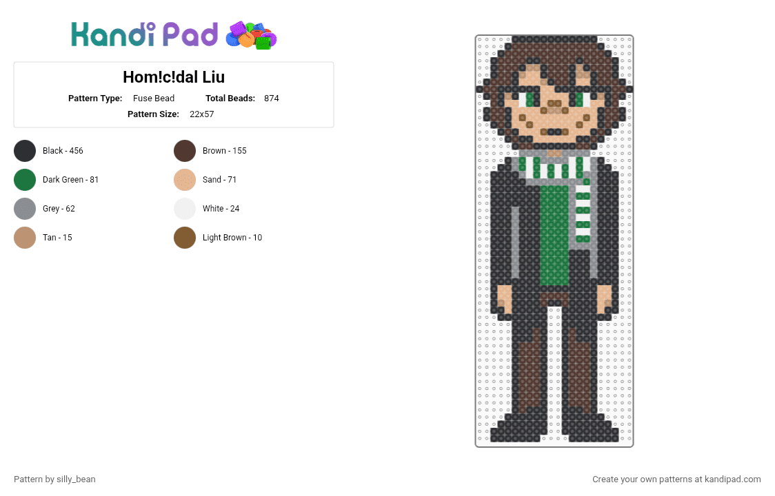 Hom!c!dal Liu - Fuse Bead Pattern by silly_bean on Kandi Pad - beige, black, brown, green
