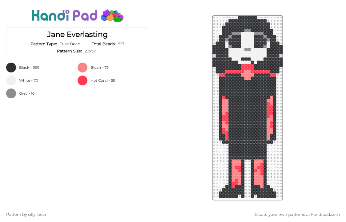 Jane Everlasting - Fuse Bead Pattern by silly_bean on Kandi Pad - black, red