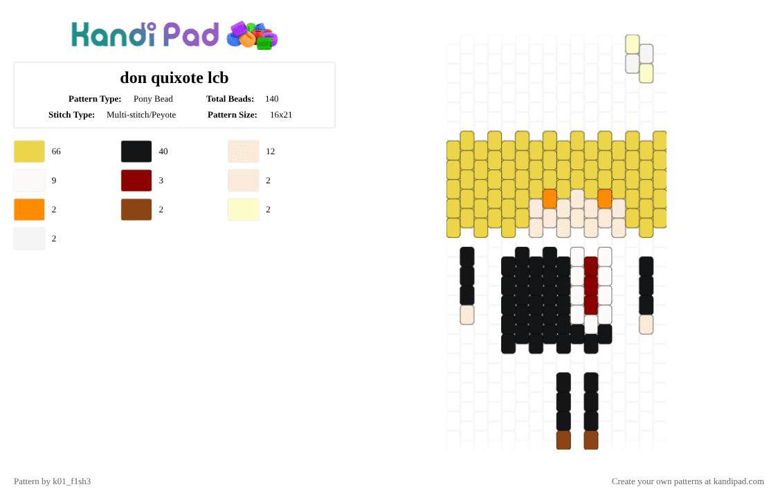 don quixote lcb - Pony Bead Pattern by k01_f1sh3 on Kandi Pad - limbus company, yellow