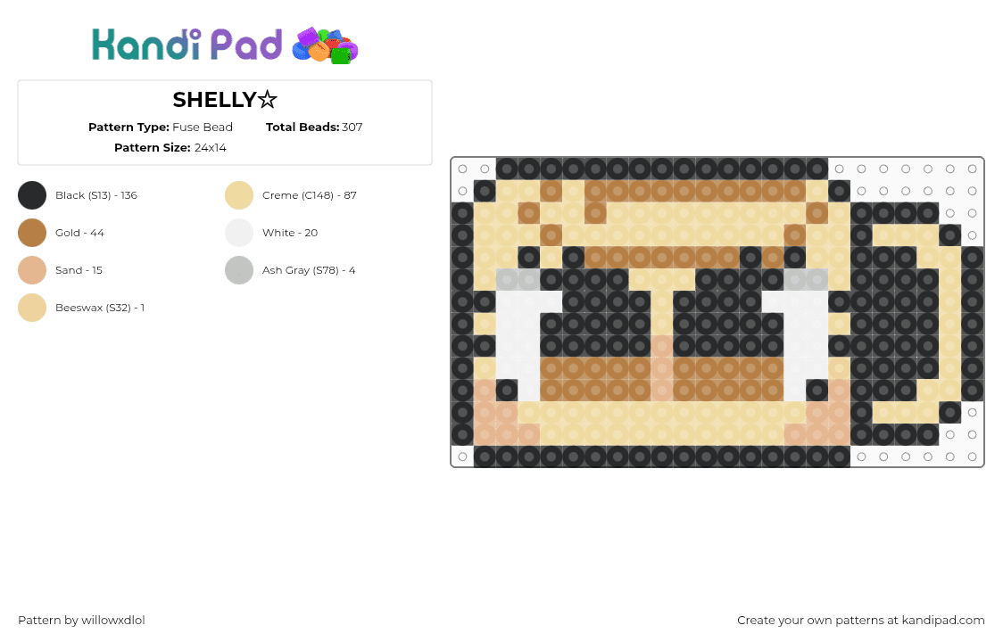 SHELLY☆ - Fuse Bead Pattern by willowxdlol on Kandi Pad - tan,beige,dandysworld,shelly