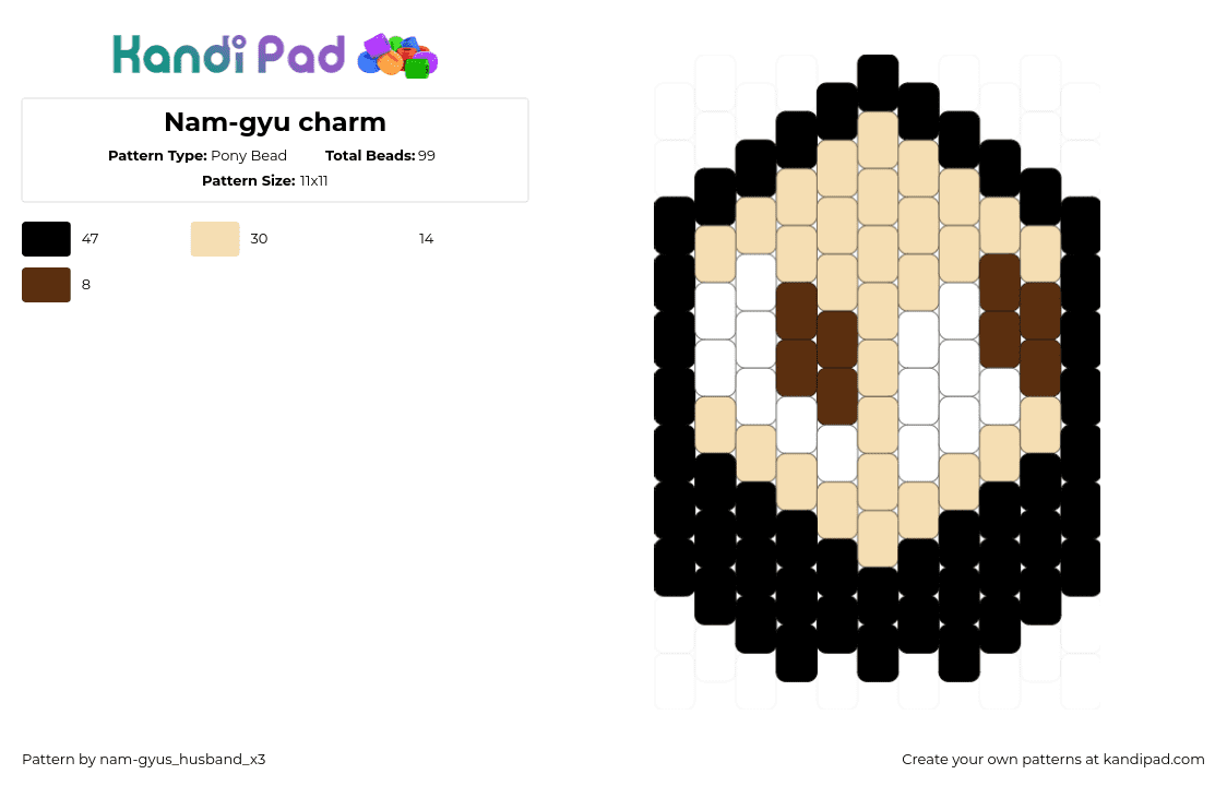 Nam-gyu charm - Pony Bead Pattern by nam-gyus_husband_x3 on Kandi Pad - beige,squid game,namgyu,tv show