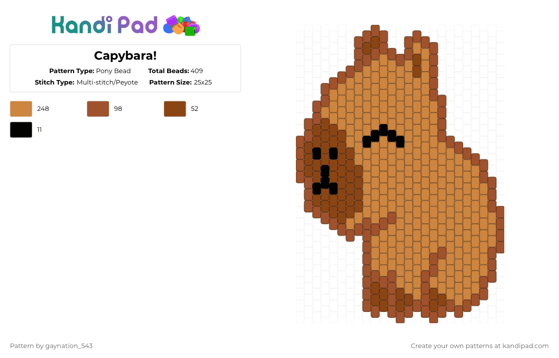 Capybara! Pony Bead Pattern - Kandi Pad | Kandi Patterns, Fuse Bead ...