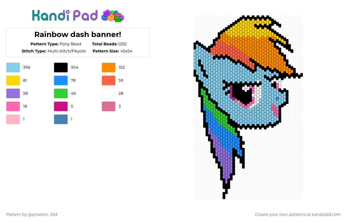 Rainbow dash banner! - Pony Bead Pattern by deleted_user_184076 on Kandi Pad - light blue, orange