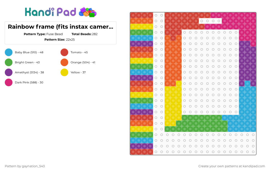 Rainbow frame (fits instax camera photos) - Fuse Bead Pattern by deleted_user_184076 on Kandi Pad - red,pink,green,light blue
