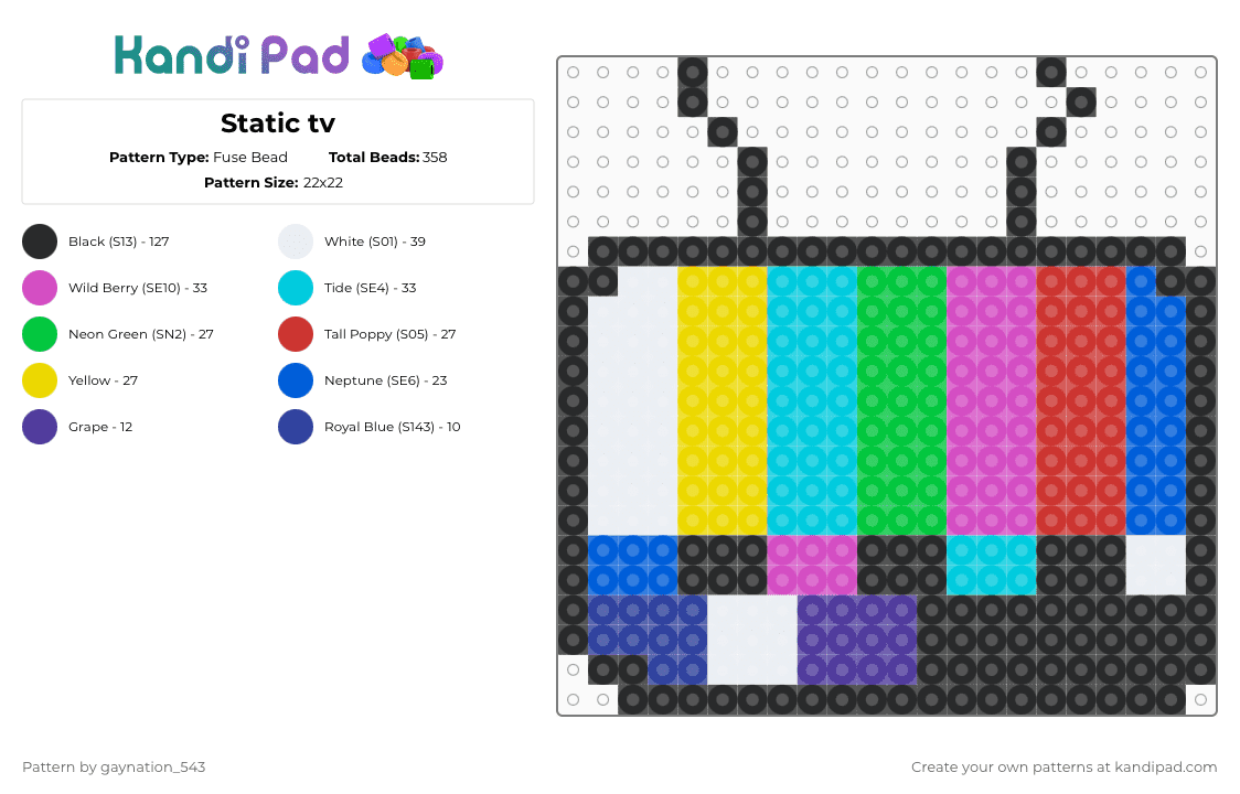 Static tv - Fuse Bead Pattern by deleted_user_184076 on Kandi Pad - pink,red,colorful,cotdglitchart