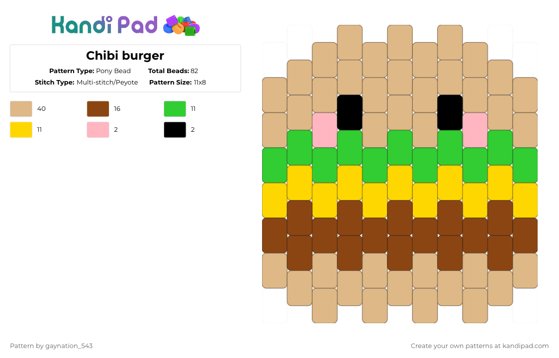 Chibi burger - Pony Bead Pattern by deleted_user_184076 on Kandi Pad - beige,red,cotdburgers