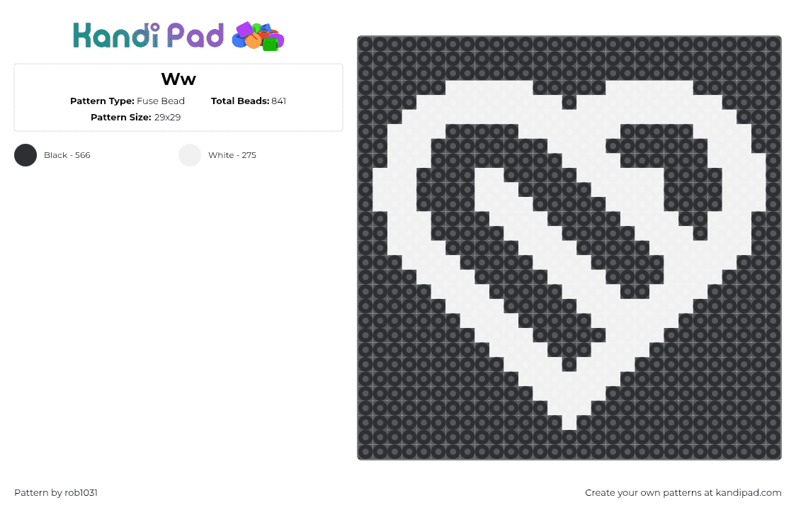 Ww - Fuse Bead Pattern by rob1031 on Kandi Pad - black,white