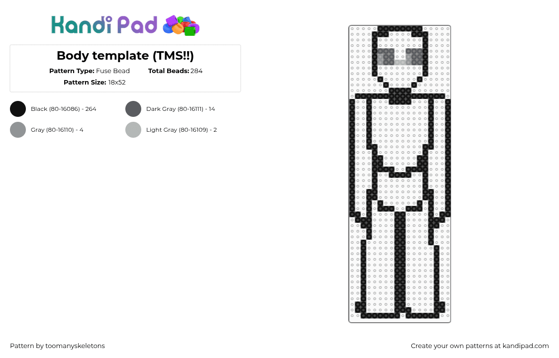 Body template (TMS!!) - Fuse Bead Pattern by toomanyskeletons on Kandi Pad - black,gray,body,template,lil guy,tms