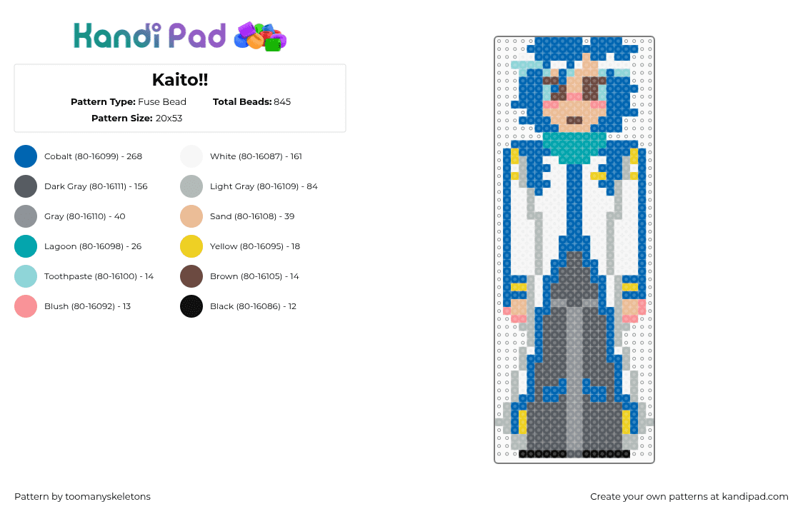 Kaito!! - Fuse Bead Pattern by toomanyskeletons on Kandi Pad - blue,beige,gray,vocaloid,pjsk,anime,cute,kaito,miku,kaito shion,silly