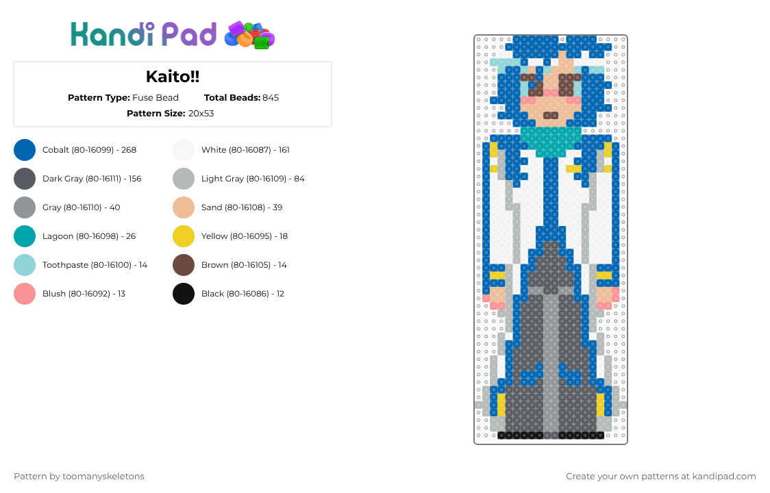 Kaito!! - Fuse Bead Pattern by toomanyskeletons on Kandi Pad - blue,beige,gray,vocaloid,pjsk,anime,cute,kaito,miku,kaito shion,silly