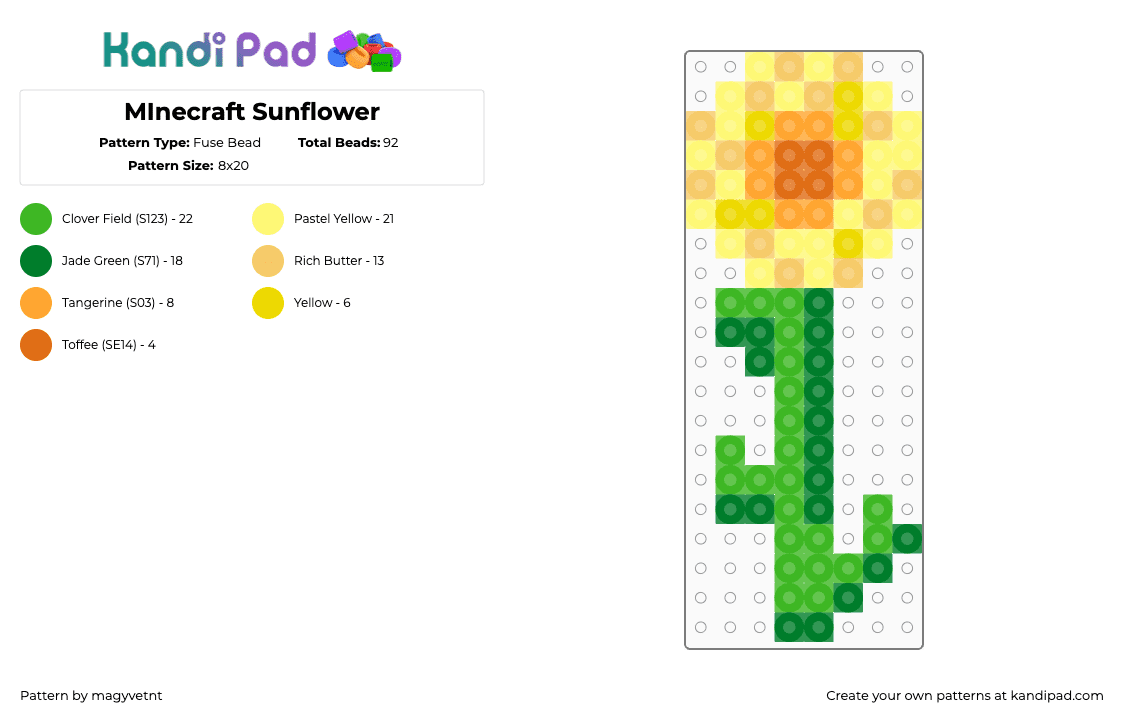 MInecraft Sunflower - Fuse Bead Pattern by magyvetnt on Kandi Pad - yellow,green,minecraft,sunflower,flower