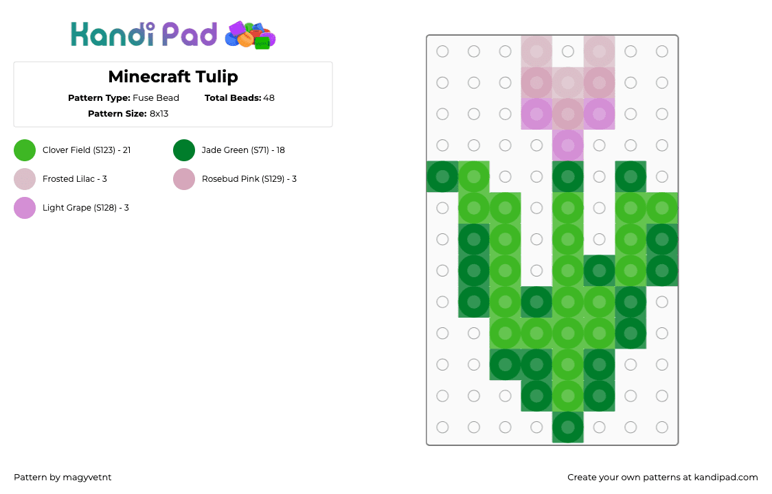 Minecraft Tulip - Fuse Bead Pattern by magyvetnt on Kandi Pad - green,tulip,minecraft,flower