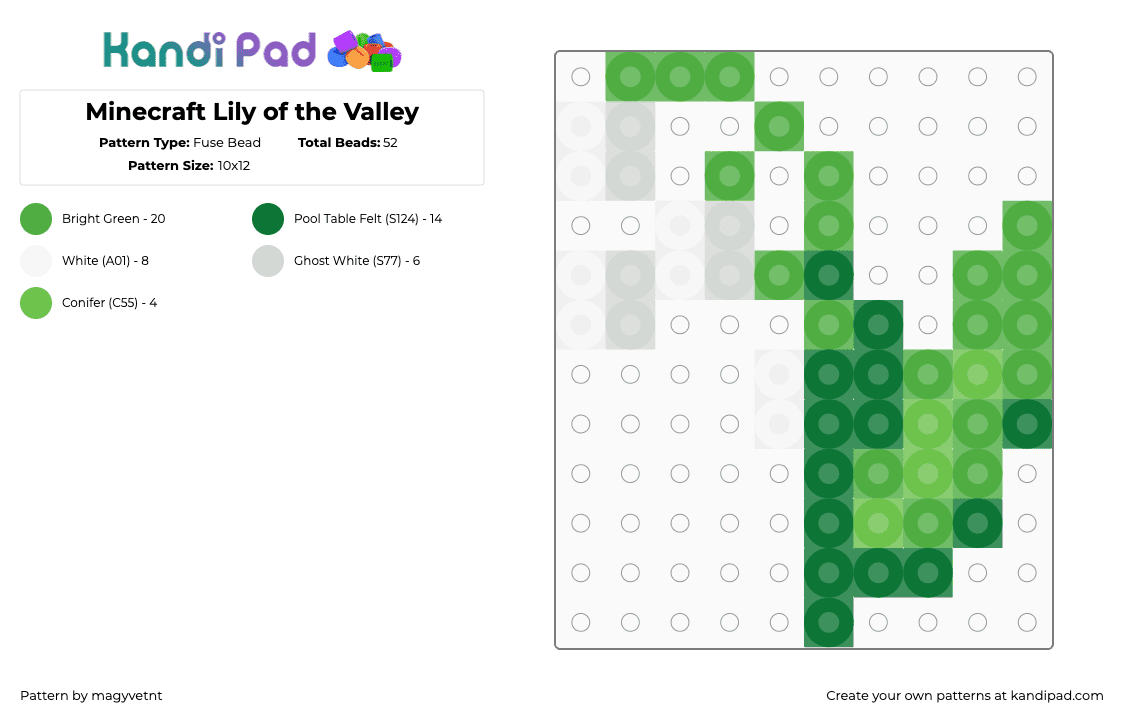 Minecraft Lily of the Valley - Fuse Bead Pattern by magyvetnt on Kandi Pad - green,white,lily of the valley,minecraft,flower