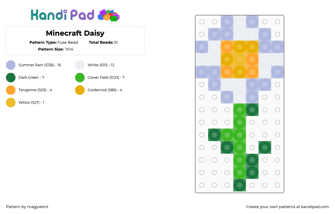 Minecraft Daisy - Fuse Bead Pattern by magyvetnt on Kandi Pad - pink,green,minecraft,daisy,flower