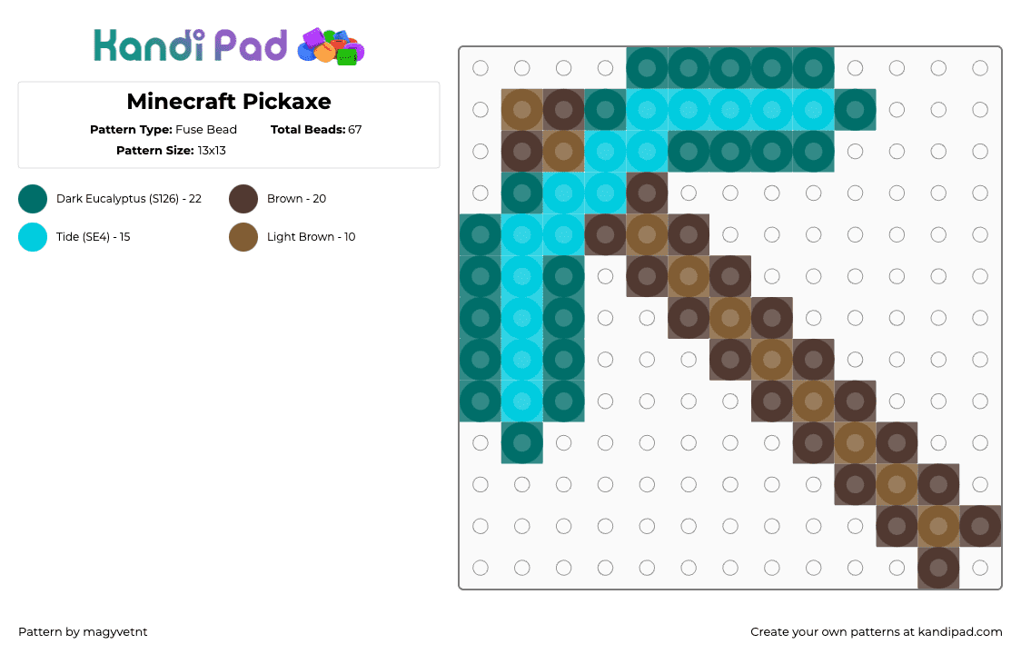 Minecraft Pickaxe - Fuse Bead Pattern by magyvetnt on Kandi Pad - teal,brown,minecraft,pickaxe,diamond,dimond