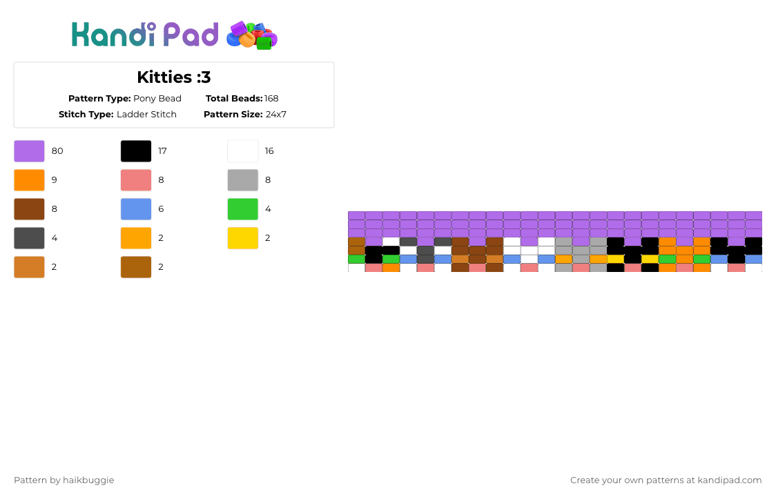 Kitties :3 - Pony Bead Pattern by haikbuggie on Kandi Pad - red,orange,pink