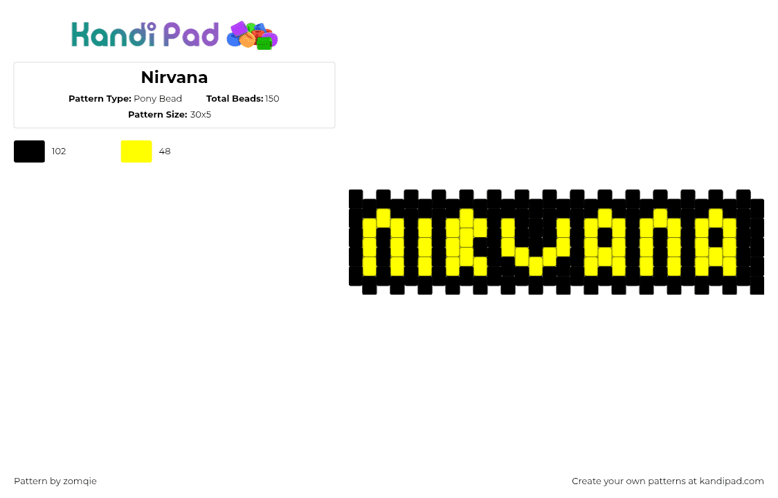 Nirvana - Pony Bead Pattern by zomqie on Kandi Pad - black,yellow