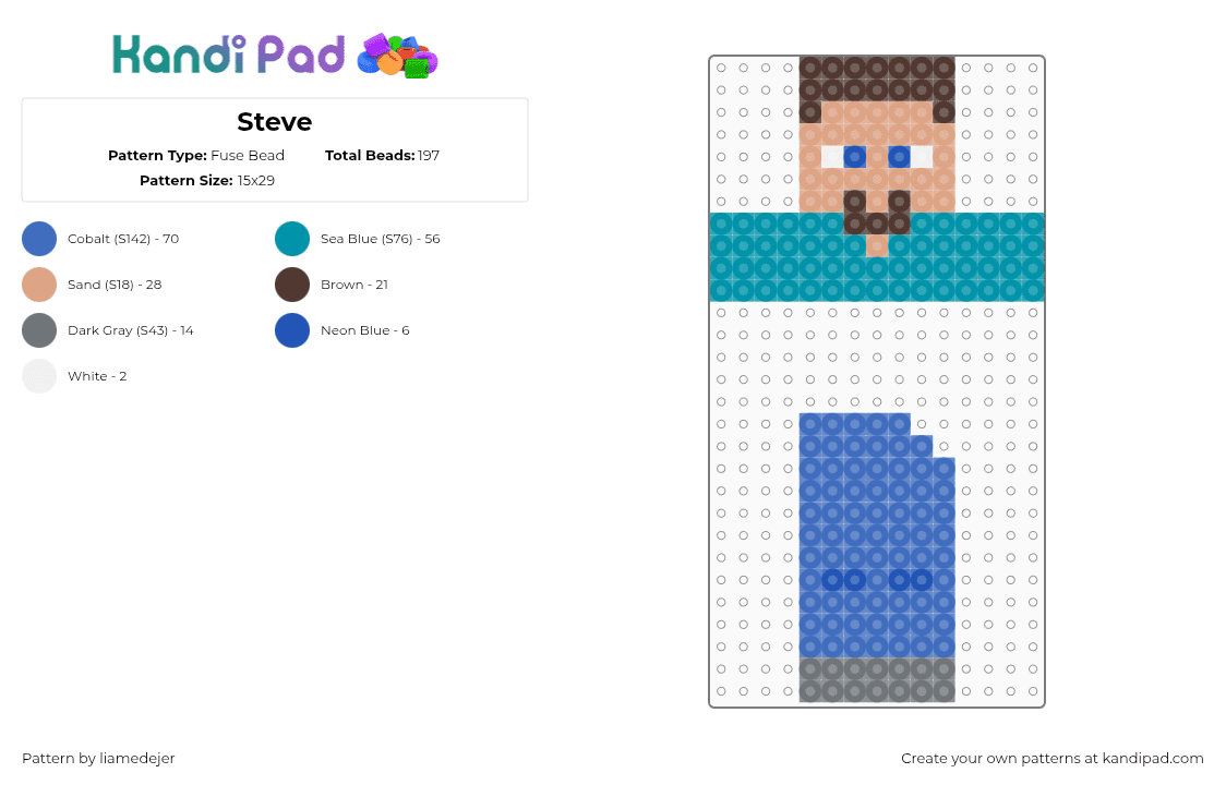 Steve - Fuse Bead Pattern by liamedejer8 on Kandi Pad - blue,cyan,sand,brown,white