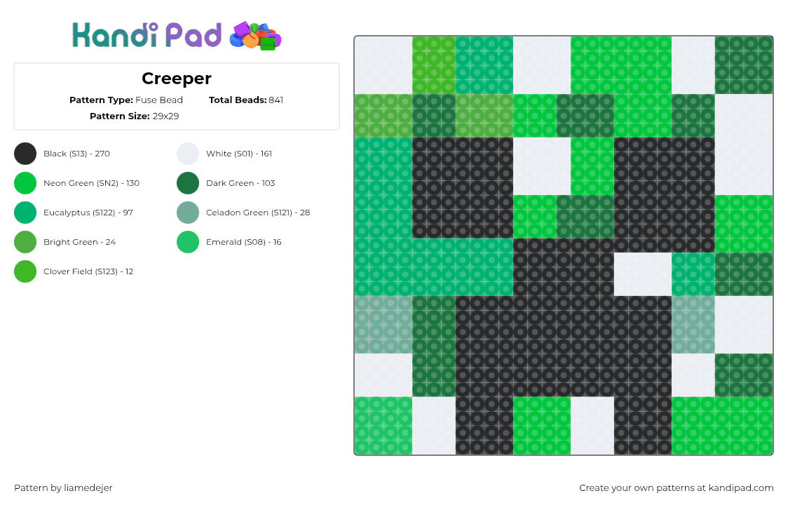 Creeper - Fuse Bead Pattern by liamedejer8 on Kandi Pad - green