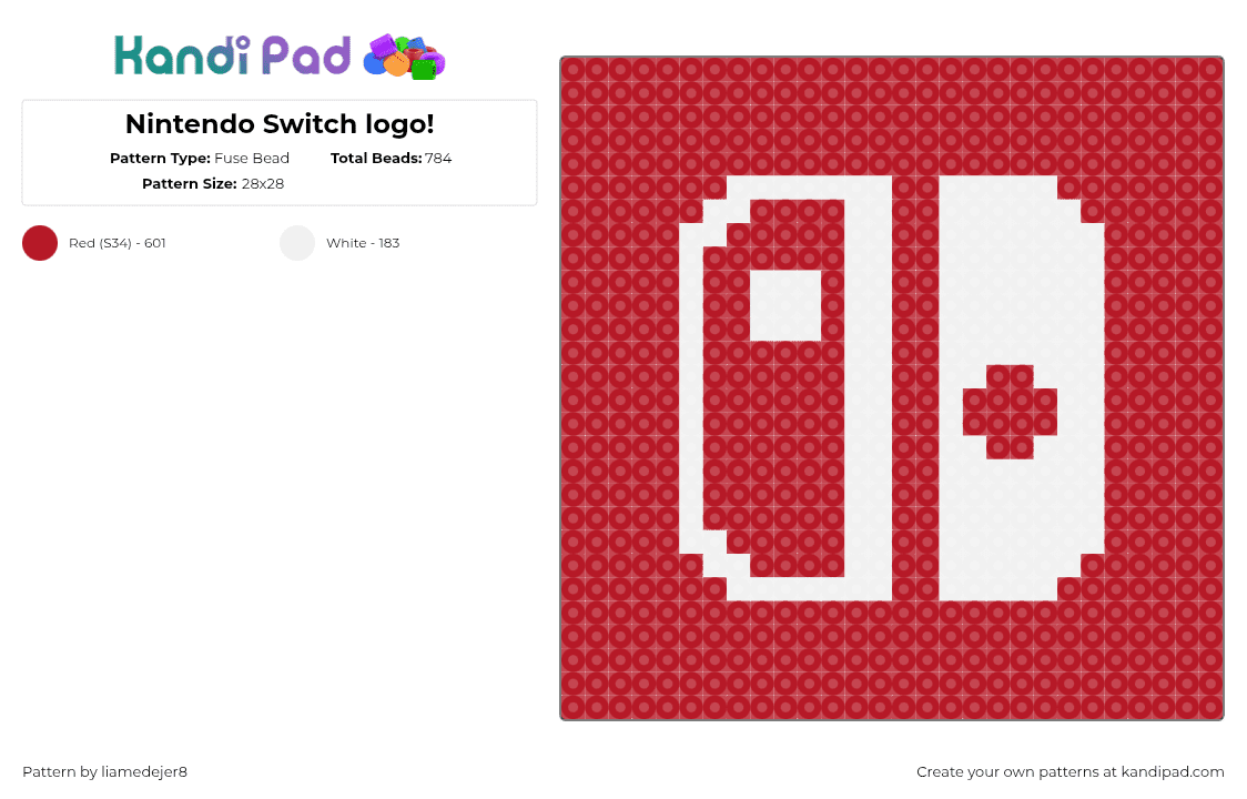 Nintendo Switch logo! - Fuse Bead Pattern by liamedejer8 on Kandi Pad - red,white
