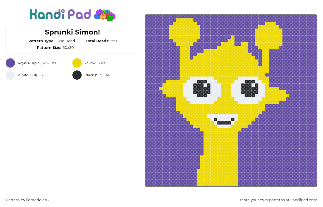 Sprunki Simon! - Fuse Bead Pattern by liamedejer8 on Kandi Pad - yellow,purple,black,white