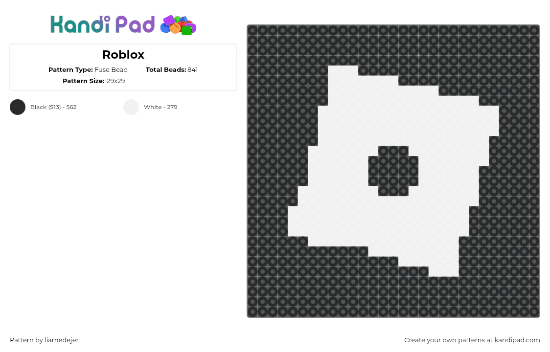 Roblox - Fuse Bead Pattern by liamedejer8 on Kandi Pad - black,white