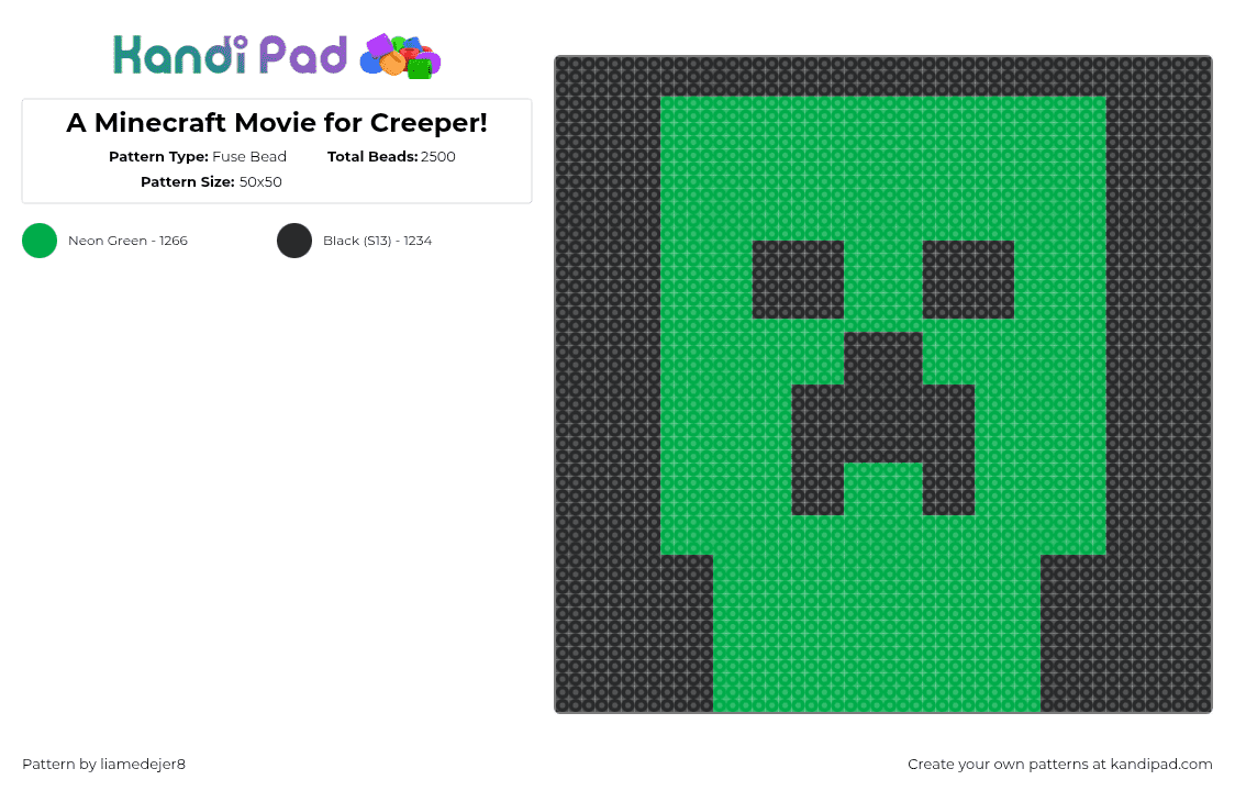 A Minecraft Movie for Creeper! - Fuse Bead Pattern by liamedejer8 on Kandi Pad - black,green