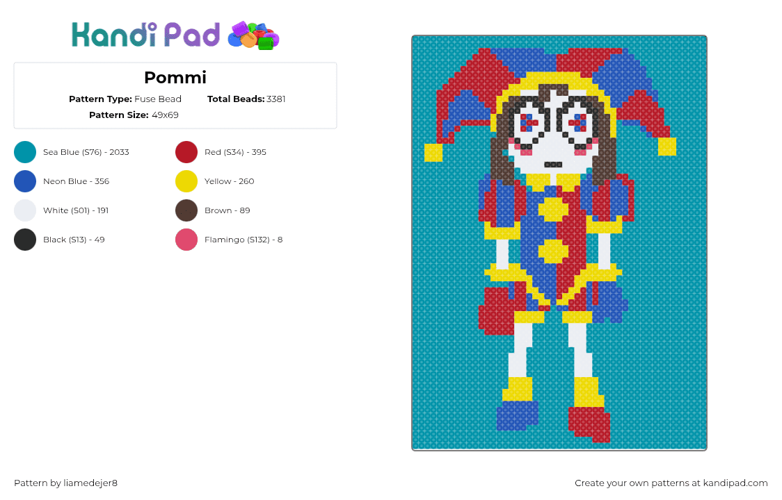 Pommi - Fuse Bead Pattern by liamedejer8 on Kandi Pad - teal,red,blue,yellow,white