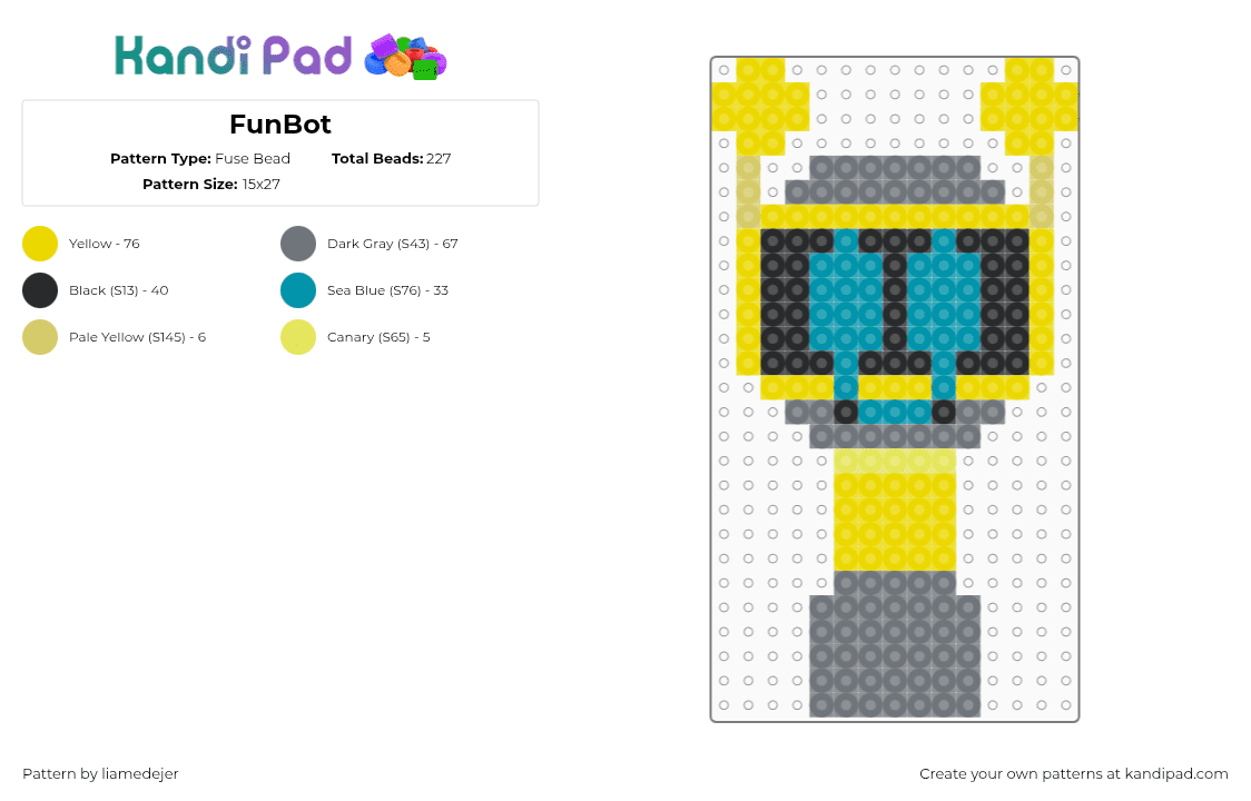 FunBot - Fuse Bead Pattern by liamedejer8 on Kandi Pad - yellow,gray