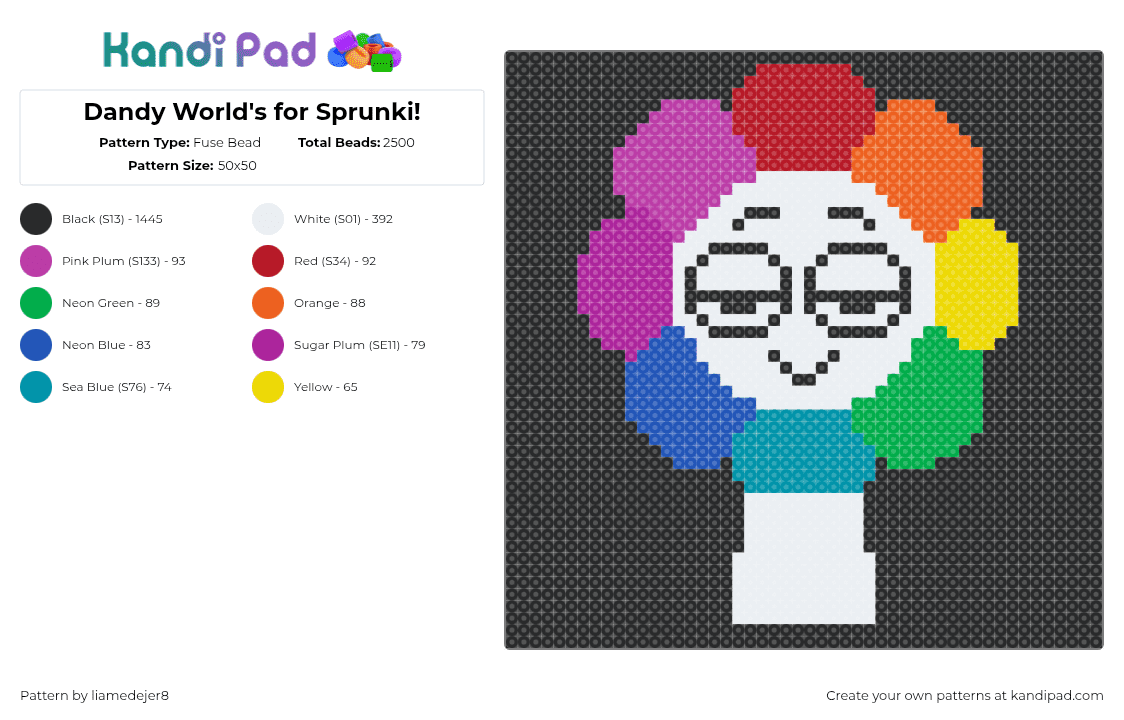 Dandy World\'s for Sprunki! - Fuse Bead Pattern by liamedejer8 on Kandi Pad - black,orange,pink,colorful,white,red,green,blue,yellow