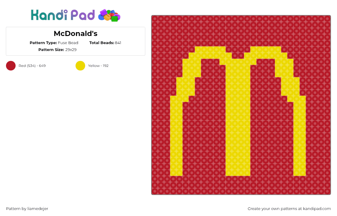 McDonald\'s - Fuse Bead Pattern by liamedejer8 on Kandi Pad - red