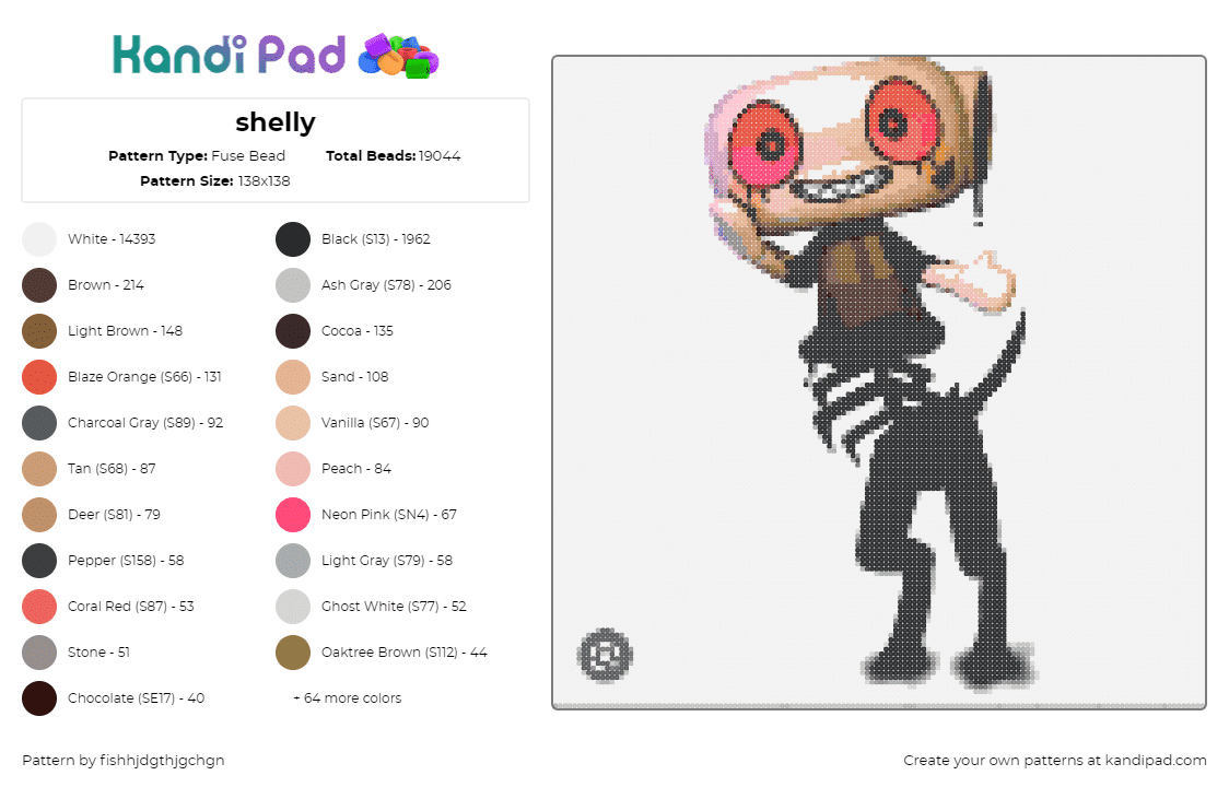 shelly - Fuse Bead Pattern by fishhjdgthjgchgn on Kandi Pad - 